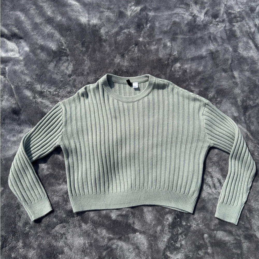H&M Ribbed Cropped Crew Neck Sweater - Light Green